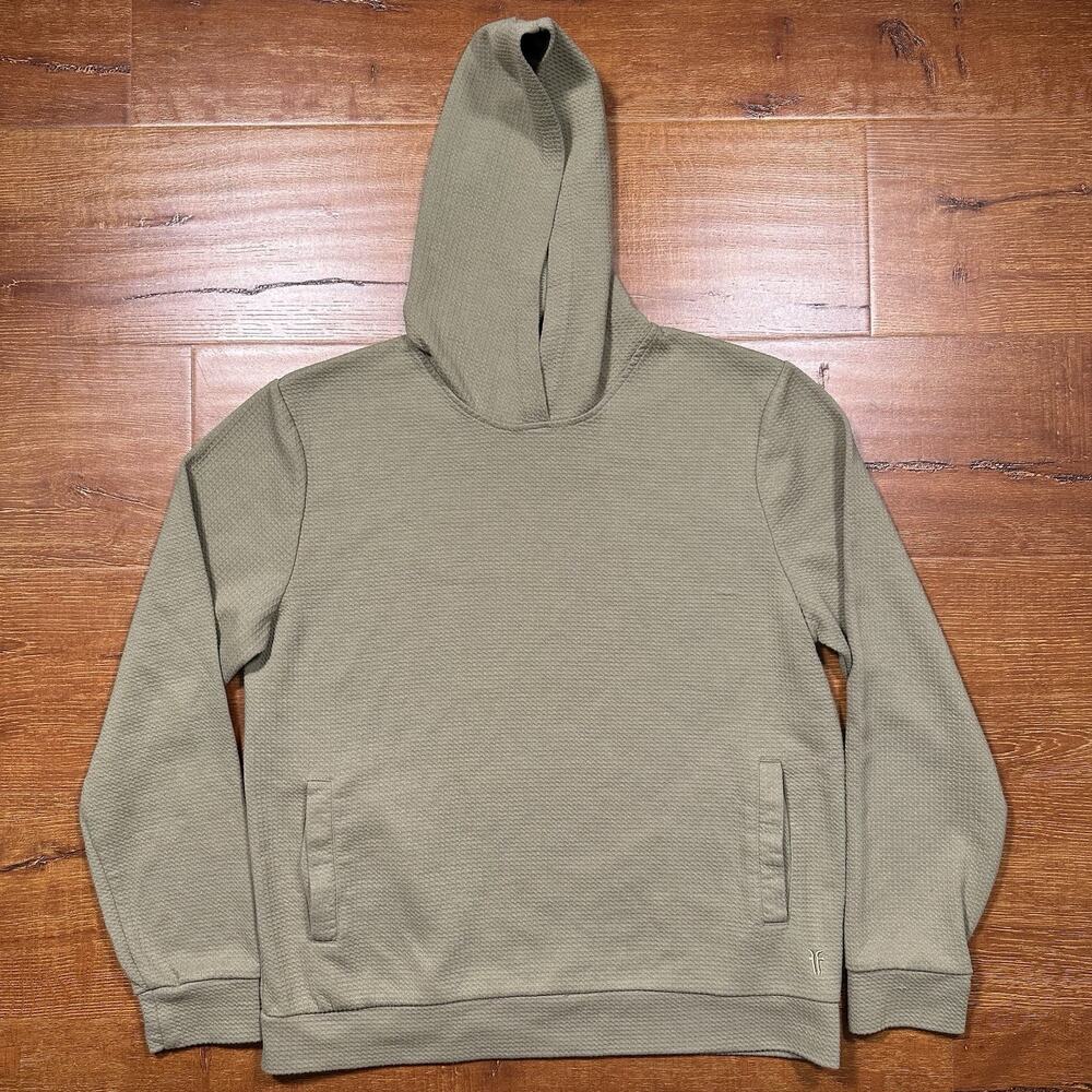 Frye Hoodie Sweater Mens M Green Waffle Knit Pullover Sweatshirt Modern Casual